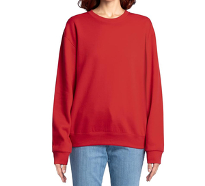 Sweat-shirt unisexe rouge à col rond, 100% coton molletonné, coupe ample, manches longues, couleur unie, décontracté, pour l'automne - Product Image 4