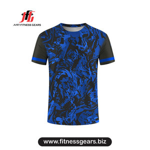 Camiseta de Manga Corta con Cuello Redondo y Camuflaje Azul para Hombre, de Secado Rápido, Corte Ajustado, Deportiva, de Poliéster Tejido con Estampado por Sublimación - Product Image 1