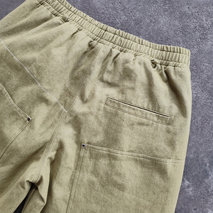 Shorts Bermuda en toile unie pour homme, taille élastique, poches décontractées, respirant, en coton tissé, taille mi-haute - Product Image 5