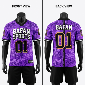 Camiseta de fútbol morada de malla de poliéster premium de 180 GSM, personalizada con sublimación, bordado y tela de sarga, estilo moderno. - Product Image 3