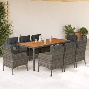 <b>Grey</b> Garden Dining Set 6 Seater Rattan Outdoor Furniture Weather Resistant Contemporary Design Teak Top Wicker <b>Frame</b> - Product Image 1