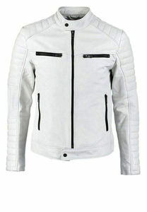 Chaqueta de cuero personalizada de alta calidad para hombre y mujer, clásica, blanca, de otoño e invierno, con cremallera y bolsillos, para motocicleta y ciclismo. - Product Image 5