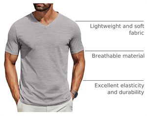 Camiseta con cuello en V para hombre, informal, de algodón, manga corta, cómoda, ligera, tela transpirable, corte regular, ropa de calle de verano - Product Image 5