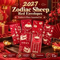 Enveloppes rouges 2027 Année du Chèvre, lot de 6, mignonnes enveloppes porte-bonheur en forme de mouton de dessin animé pour le Nouvel An chinois, vente en gros
