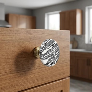 Modern Ceramic Cabinet <b>Knob</b> Round <b>Black</b> White Marble Design for Kitchen Furniture Handle Durable - Product Image 2