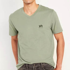 T-shirt pour homme à col en V, vêtements d'été, coton doux, design uni, vente en gros, impression personnalisée OEM, t-shirt pour homme à col en V - Product Image 2