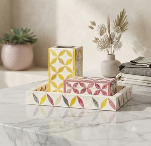 Plateau brûleur d'encens en résine écologique de style chinois avec motif géométrique en forme de feuille, jaune et rose, pour l'aromathérapie - Product Image 1