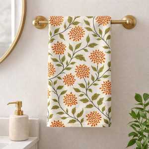 Custom New Floral Printed Cotton Hand Towel With Purple Flowers Orange <b>Leaves</b> White Background Digital Print Bathroom Decor 2026 - Product Image 4