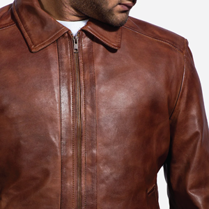 Elegante Chaqueta de Cuero Marrón para Hombre con Cuello, de Piel de Oveja Auténtica, Forro de Poliéster, Cierre de Cremallera, Chaqueta Cálida de Invierno 2026 - Product Image 5
