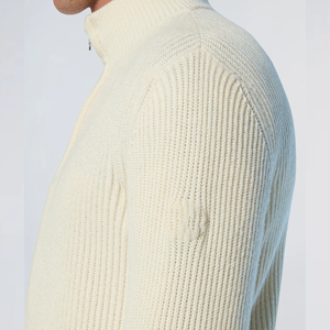 Pull en laine côtelée crème pour homme avec fermeture éclair 1/4, manches régulières, vêtement d'automne - Product Image 5