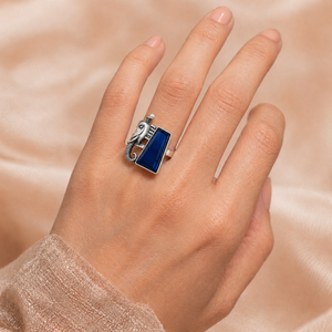 ELVORA GEMS Vintage Elephant Cocktail <b>Ring</b> <b>Lapis</b> <b>Lazuli</b> 925 Silver Bezel Setting Unisex Everyday Wear Jewelry Model ELV053-1 - Product Image 5