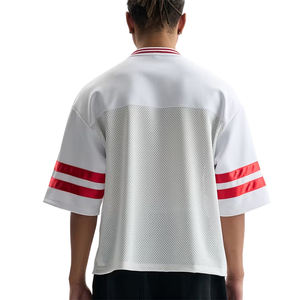 Jersey de malla estilo boxy con servicio OEM para unisex, color blanco, jersey corto con hombros caídos y manga media. - Product Image 3