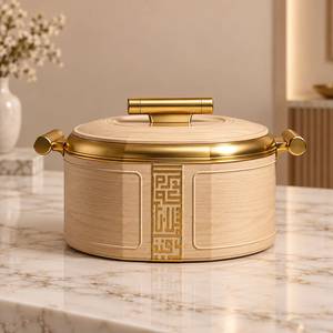 Light Wood Grain Finish Gold Trim Chafing Dish Premium Food <b>Warmers</b> And Casseroles For Restaurant - Product Image 3