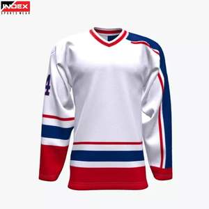 Camiseta de Hockey sobre Hielo Blanca para Hombre, Manga Larga, Sublimada, Absorbe la Humedad, Corte Regular, Ropa Deportiva para Adultos - Product Image 1
