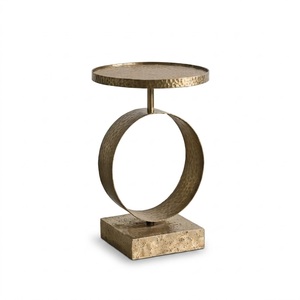 Indian Design Contemporary Metal <b>Side</b> <b>Table</b> With Hammered Finish <b>Round</b> Top And Circular Base For Living Room - Product Image 1