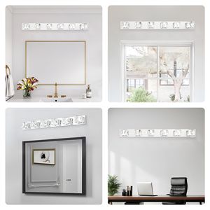 Applique murale LED moderne 41 pouces à 6 lumières en cristal, élégante, chromée, pour salle de bain et chambre à coucher, avec abat-jour en cristal transparent - Product Image 5