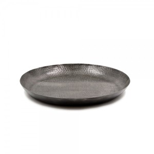 Round Hammered Stainless Steel Serving Tray with Gold Ring Handles Two-Tone Silver Metal Decorative Platter for <b>Coffee</b> <b>Table</b> - Product Image 5