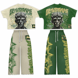 Ensemble T-shirt et pantalon streetwear pour homme BRANDNAME Studios, t-shirt court et pantalon, imprimé graphique en strass, coton tricoté, col rond, été - Product Image 5