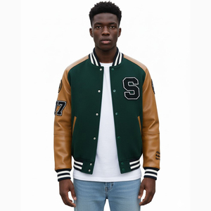 Chaqueta Varsity Verde para Hombre, Nueva, con Mangas de Cuero PU, Logotipo S Bordado y Número 77, Estilo Preppy, para Otoño, Chaqueta de Béisbol - Product Image 6