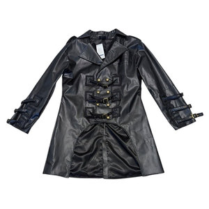 <b>Gothic</b> Black Faux Leather Steampunk Trench Coat Belted <b>Jacket</b> Wholesale Dressing High Sell 2026 - Product Image 1