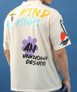 T-shirt à manches courtes en coton personnalisé pour homme avec motif de fruits et de fleurs peints, col rond, coupe classique, style décontracté - Product Image 3