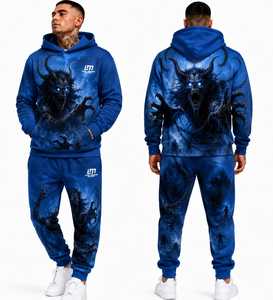 Ensemble survêtement homme Loko Meluson bleu hiver 100% coton, sweat à capuche et pantalon long style streetwear - Product Image 5