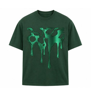 Camiseta de Algodón con Estampado Reflectante para Hombre, Estilo Urbano, Cuello Redondo, Holgada, Moda de Verano, Cómoda - Product Image 1