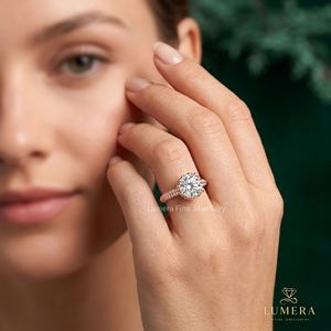 Anillo de compromiso y boda de oro rosa con banda pavé Milgrain y diseño de corona de loto, diamante brillante cultivado en laboratorio, certificado IGI, 9/10/14/18K - Product Image 6