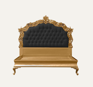 Cama King Size Clásica Europea de Lujo, Tapizada, de Madera de Caoba Sólida, Tallada a Mano, con Acabado Dorado, Ensamblada - Product Image 2