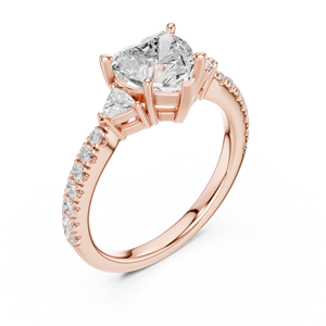 Anillo de Compromiso de Oro Rosa con Diamante Tallado en Corazón y Tres Piedras, Anillo de Boda con Pavé para Mujer - Product Image 3