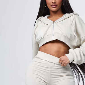 Sudadera Corta con Capucha y Logotipo Personalizado OEM, Estilo Casual, Chándal Tejido para Mujer, con Abertura Frontal para Invierno - Product Image 2