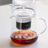 Cafetière à Filtre Moderne en Verre Borosilicate 600ml avec Couvercle en Acier Inoxydable et Vitesse de Gouttement Réglable, en PP de Qualité Alimentaire, pour Infusion Froide/Goutte à Goutte