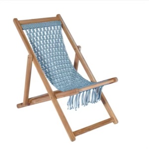 Chaise longue en teck moderne de style industriel, avec coussin en macramé, pliable, pour terrasse extérieure, utilisation en cour - Product Image 4