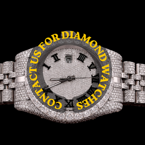 Reloj de Moda Estilo Hip Hop con Esfera Redonda de Oro Blanco de Lujo con Números Arábigos y Detalles Clásicos, Completamente Cubierto de Diamantes Moissanite - Product Image 1