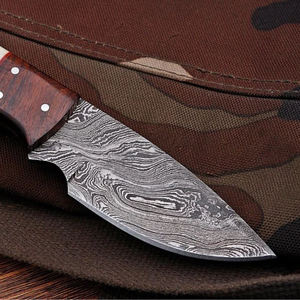 Custom Handmade Damascus Steel Drop Point Straight Edge Skinning <b>Knife</b> with Rosewood & <b>Bone</b> <b>Handle</b> 6-inch - Product Image 3