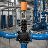 Vanne de régulation automatique à trois voies avec actionneur électrique, soufflet, bonnet et raccordement à brides pour système de circulation d'eau CVC OEM
