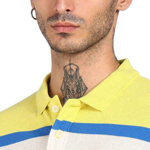 Polo en piqué rayé jaune, bleu et blanc pour homme, manches courtes, style décontracté, tricoté - Product Image 5