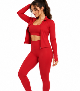 Conjunto Deportivo de 3 Piezas para Mujer, Leggings, Sujetador Deportivo y Chaqueta, de Secado Rápido, Elástico, para Yoga, Gimnasio y Entrenamiento - Product Image 2