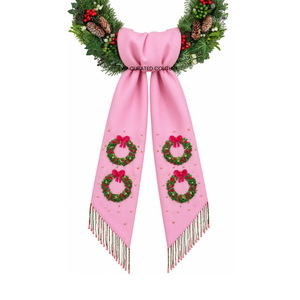 Wholesale Christmas Gingham Wreath Sash Monogram Embroidered Scalloped Trim Handmade Festive Door Wreath Bow Decoration swags - Product Image 3
