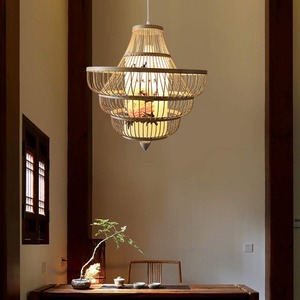 Abat-jour en bambou et rotin, design actuel, fait main, luminaire suspendu pour intérieurs de luxe - Product Image 6