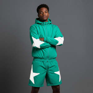 Conjunto de Dos Piezas para Hombre, Chaqueta Corta de Algodón 100%, Estilo Urbano, Transpirable, con Bloques de Color, Estampado, para Verano 2026 - Product Image 3