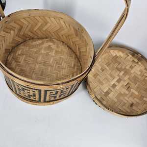 Cesta de Bambú Tejida a Mano con Tapa y Asa, Diseño Geométrico Negro, Cesta de Almacenamiento Ecológica - Product Image 5