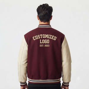 <b>Men's</b> Maroon Varsity <b>Jacket</b> Embroidered Logo Back Preppy Style Turn-down Collar Regular Fit Autumn Wear Casual <b>Baseball</b> Style - Product Image 2
