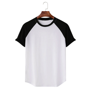 เสื้อยืดแขนราแกลนผู้ชาย คอกลม ทรงปกติ ลายถัก สไตล์ลำลอง สีขาว แขนสีดำ ด้านหน้า 100% ผ้าฝ้าย เป็นมิตรกับสิ่งแวดล้อม - Product Image 1