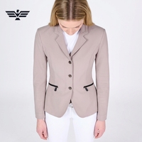 Chaqueta de equitación para mujer, personalizable en colores, manga larga, cintura media, con cremallera, bolsillos, cierre de botones, color sólido, tejido de spandex/poliéster