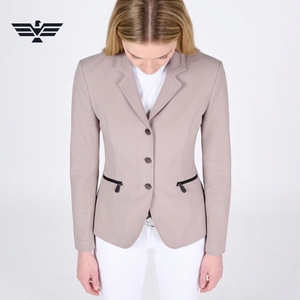 Veste d'équitation pour femmes, couleurs personnalisées, manches longues, taille mi-haute, poches zippées, fermeture boutonnée, couleur unie, en tricot Spandex/Polyester - Product Image 5