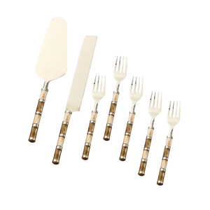 Juego de cubiertos dorados mate con mangos de nácar, aptos para lavavajillas, elegantes juegos de cubiertos para bodas en oferta. - Product Image 3