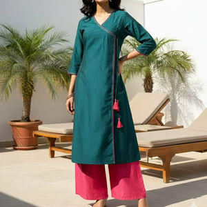 Conjunto de Pantalón y Kurta Anarkali Largo para Mujer, 2 Piezas, Ropa Étnica Festiva Elegante, Estilo Indio Pakistaní, para Uso Diario y Ocasiones Especiales - Product Image 1