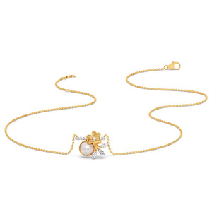 Collier en diamant blanc floral avec pétales dorés et design élégant en forme de feuille - Product Image 2