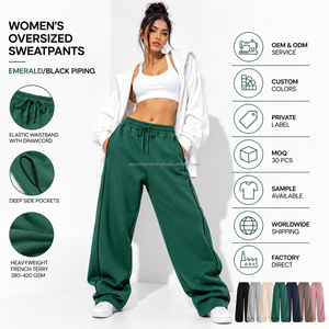 Private Label Custom Women's Relaxed Fit <b>Wide</b> <b>Leg</b> Flat Front High Waist <b>Lounge</b> <b>Pants</b> Cotton Blend Fleece 480 GSM Custom Logo Gym - Product Image 4